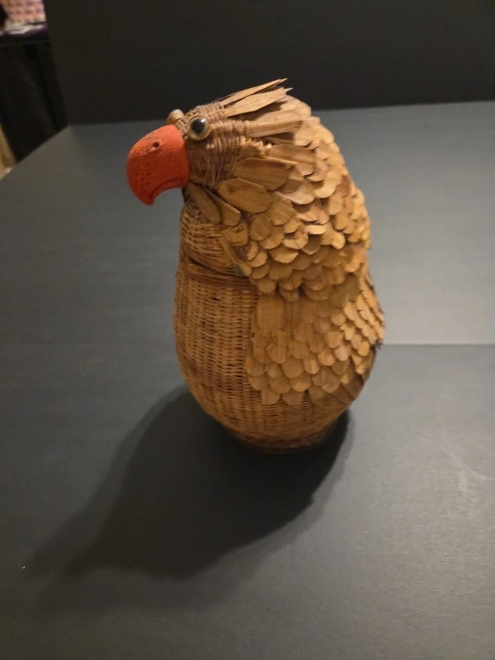 Handwoven Bird Basket with Red Beak